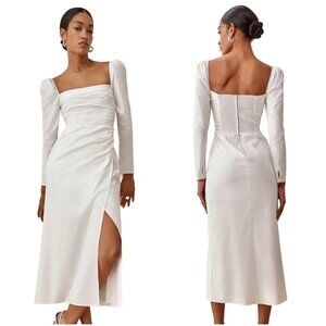 Reformation Isaac Dress in white size 12 L large puff sleeve square neck slit